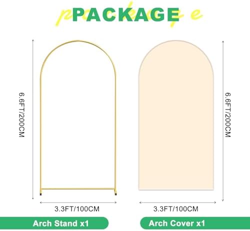 Metal Arch Backdrop Stand and Cover Set, 6.6FT Beige Reusable Spandex Fitted Backdrop Cover and Gold Wedding Arch Frame for Baby Shower, Birthday, Parties Decoration. - Image 2