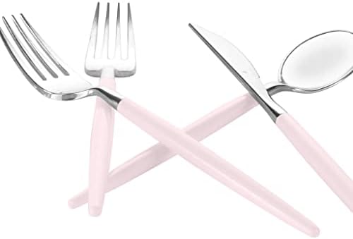 Luxe Party 128 Pieces Two Tone Plastic Disposable Cutlery | Forks-Spoons-Knives | Full Size | Chic Round | Blush and Silver - Image 4