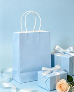 qiqee 100PCS Gift Bag with Handles Bulk Light Blue Paper Bags Multiple Uses (8.3"x3"x6"inch Small Size) - Image 5