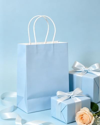 qiqee 100PCS Gift Bag with Handles Bulk Light Blue Paper Bags Multiple Uses (8.3"x3"x6"inch Small Size) - Image 5