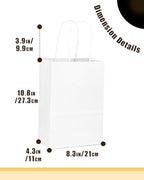 qiqee 200-Packs White Paper Gift Bags with Handles Bulk 10.6"x8.3"x4.3" Medium Size Paper Bags Multiple Uses - Image 4