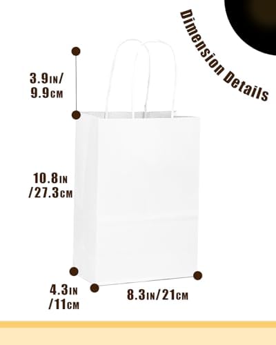 qiqee 200-Packs White Paper Gift Bags with Handles Bulk 10.6"x8.3"x4.3" Medium Size Paper Bags Multiple Uses - Image 4