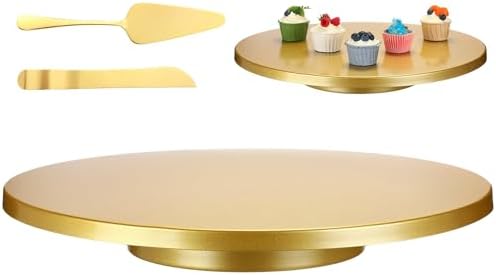 Wenqik 20 Inch Metal Cake Stand with Cake Knife and Spatula, Round Dessert Table Display Stand Metal Dessert Tray Serving Platter for Party, Wedding, Birthday, Baby Shower, Anniversary(Gold) by Wenqik