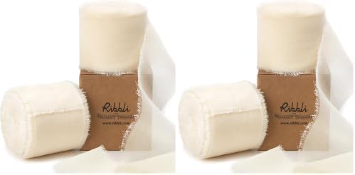 Ribbli Ivory Chiffon Ribbon 2 Inch x 20 Yard Handmade Fringe Chiffon Silk Ribbon Ivory Ribbon for Gifts Wrapping, Wedding Invitations, Bridal Bouquets, Flower Arrangement (Pack of 2) by Ribbli