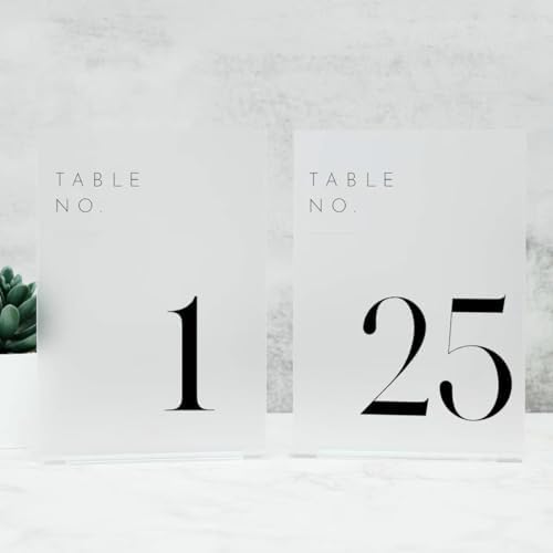 Frosted Wedding Table Numbers 1-25 with Stands by JINMURY