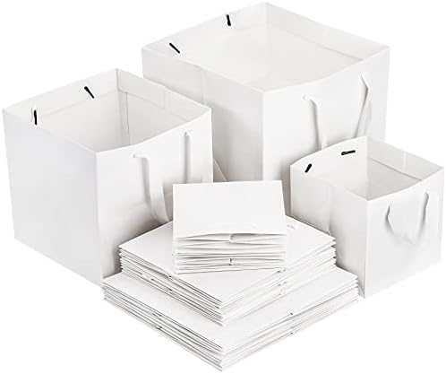 Yesland 30 Pack White Kraft Bags with Ribbon Handles, 3 Sizes Paper Gift Wrap and Shopping Bag, Reusable Square Large Retail Business Packaging Bags for Goodie Party Wedding Present(10'', 8'', 6'') by Yesland