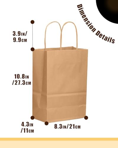 qiqee 100-Pcs Medium Size Paper Gift Bags with Handles Bulk 7.6"x4.75"x10.5" Brown Gift Bags Multiple Uses - Image 4