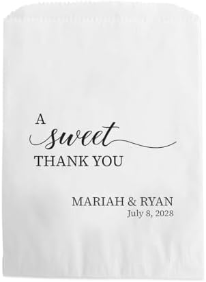 Canopy Street Personalized Sweet Thank You Treat Bags / 50 Custom Event Dessert Bags / 5 3/4" x 8" Elegant Cookie Holder Wedding Anniversary Favor/Made In The USA by CanopyStreet