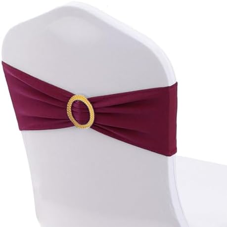 Pack of 50 Dark Burgundy Chair Sashes with Gold Buckles, Chair Bands Bows - Image 5