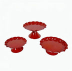 3 Pcs Red Metal Cupcake Stand Scalloped Edge Dessert Display Tray - Image 7