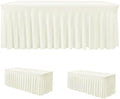 2 Pack Beige Spandex Table Covers 8ft Rectangle Ruffle Skirts for Party by HolidayIdeas
