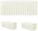 2 Pack Beige Spandex Table Covers 8ft Rectangle Ruffle Skirts for Party by HolidayIdeas