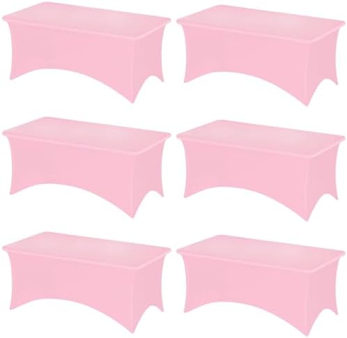 Fixwal 6 Pack 6FT Pink Tablecloth Rectangle Spandex Fitted Table Cover by Fixwal