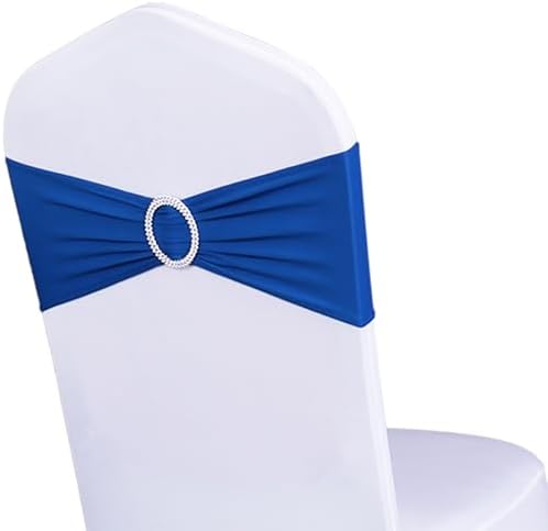Spandex Royal Blue Chair Sashes Bows 50 Pack Wedding Chair Bands Buckles - Image 2