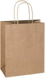 Mlyta 200 Pack 8x4.75x10 Inch Plain Medium Brown Kraft Paper Gift Bags with Handles Bulk for Goodie, Party Favor Brithday Grocery Shopping, Business Wedding Retail Craft Treat To Go, Merchandise Sacks by Mlyta