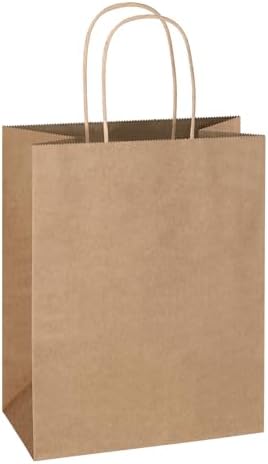 Mlyta 200 Pack 8x4.75x10 Inch Plain Medium Brown Kraft Paper Gift Bags with Handles Bulk for Goodie, Party Favor Brithday Grocery Shopping, Business Wedding Retail Craft Treat To Go, Merchandise Sacks by Mlyta