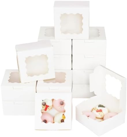 Bakepacker Cookie Boxes With Window, White, 6x6x3 inches, 100pcs by Bakepacker