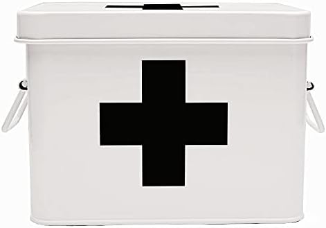 Lassos Boutique Retro Enameled First Aid Box for Medicine Storage and Home Decor with Lid and Removable Tray (White/Black) - Image 2