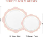 realluck 100Pcs White & Pink Plastic Plates for 50 Guests - Image 2