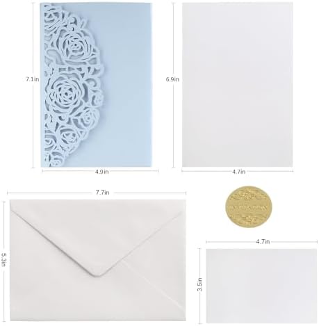 50PCS Baby Blue Laser Cut Wedding Invitation with Envelopes and Rsvp Cards - Image 7