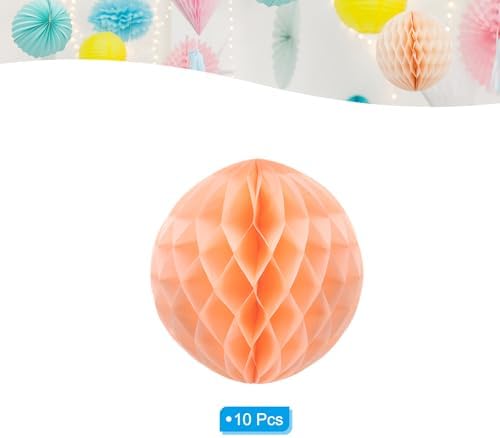 PATIKIL 10pcs 14" Honeycomb Balls Tissue Paper Pom Poms, Party Hanging Paper Honeycomb Balls Decoration for Birthday Wedding Home Backdrop Decor, Coral - Image 3