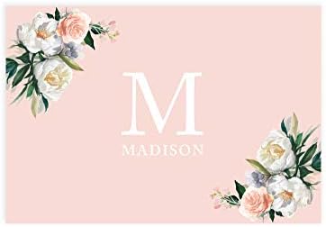 Andaz Press Custom Personalized Disposable Paper Placemats, 12 x 18 Inch, Set of 25, Monogram Blush Peach Floral, Tableware, Table Setting for Wedding, Bridal Shower, Baby Shower, Party, Holiday by AndazPress