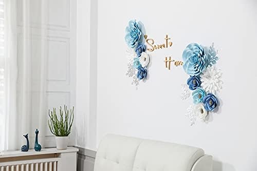 3D Blue Roses Artificial Flowers, Large Paper Flowers Decorations for Wall with Butterfly Stickers, Fake Flower Wall Decor for Baby Boy Nursery Room, Wedding Centerpiece, Party Backdrop - Image 2