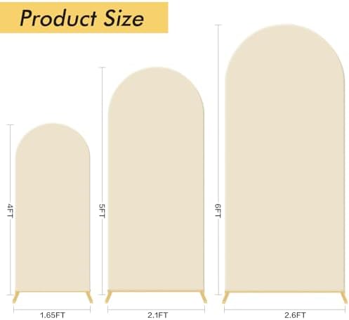 Gawicpy Wedding Arch Backdrop Stand Set Metal Arch Backdrop Stand with Wedding Arch Cover, Wedding Balloon Arch Backdrop Stand for Birthday, Baby Shower, Anniversary (Beige, 4FT+5FT+6FT) - Image 6