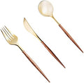Lullaby 120PCS High End Gold Plastic Silverware with Wood Grain Handle by LULLABY
