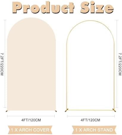 7.2FT Wedding Arch Backdrop Stand and Beige Arch Cover, Beige Spandex Fitted Backdrop Cover and Gold Wedding Arch Frame for Birthday Party Wedding Ceremony Bridal Baby Shower, Parties Decoration. - Image 2