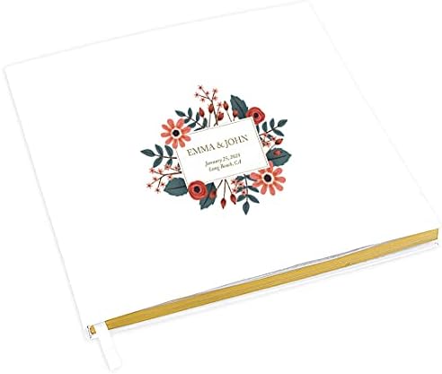 Andaz Press Personalized Wedding Guestbook with Gold Accents, Coral Florals White Guest Sign in Guest Registry 120 Pages 8.5 X 8.5 Memories Book for DIY, Scrapbook, Photo Album by AndazPress