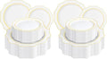 WDF 100PCS White and Gold Plastic Plates - Gold Disposable Plates - Include 50 Dinner & 50 Dessert Plate for Party - Heavy Duty Fancy Plastic Plate for Wedding/Thanksgiving/Bridal shower (Pack of 2) by WDF