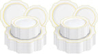 WDF 100PCS White and Gold Plastic Plates - Gold Disposable Plates - Include 50 Dinner & 50 Dessert Plate for Party - Heavy Duty Fancy Plastic Plate for Wedding/Thanksgiving/Bridal shower (Pack of 2) by WDF
