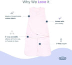 HALO 100% Cotton Sleepsack Swaddle, 3-Way Adjustable Wearable Blanket, TOG 1.5, Soft Pink, Small, 3-6 Months - Image 4