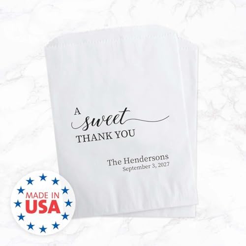 Canopy Street Personalized Sweet Thank You Treat Bags / 50 Custom Event Dessert Bags / 5 3/4" x 8" Elegant Cookie Holder Wedding Anniversary Favor/Made In The USA - Image 6
