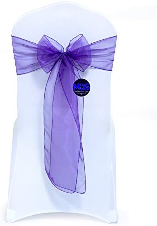 MDS Pack of 100 Organza Chair Sashes for Wedding & Event Décor – Purple by MDS