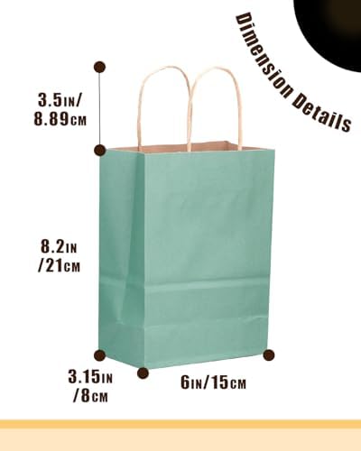 qiqee 100PCS Gift Bag with Handles Bulk Kraft Light Blue Paper Bags Multiple Uses (8.3"x3"x6"inch Small Size) - Image 2