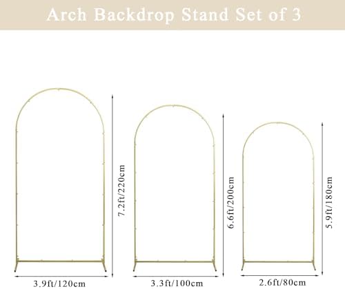 Gawicpy Wedding Arch Backdrop Stand Set Metal Arch Backdrop Stand with Wedding Arch Cover, Wedding Balloon Arch Backdrop Stand for Birthday, Baby Shower, Anniversary (Beige, 5.9FT+6.6FT+7.2FT) - Image 5