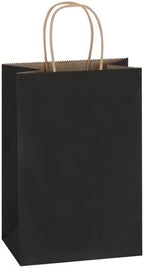 Mlyta 100 Pack 5.25x3.25x8.5 Inch Small Black Kraft Paper Gift Bags with Handles Bulk for Goodie, Party Favor Brithday Grocery Shopping, Business Wedding Retail Craft Treat To Go, Merchandise Sacks by Mlyta
