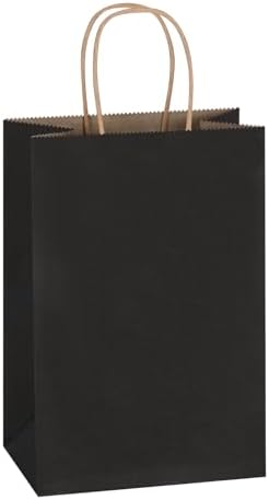 Mlyta 100 Pack 5.25x3.25x8.5 Inch Small Black Kraft Paper Gift Bags with Handles Bulk for Goodie, Party Favor Brithday Grocery Shopping, Business Wedding Retail Craft Treat To Go, Merchandise Sacks by Mlyta