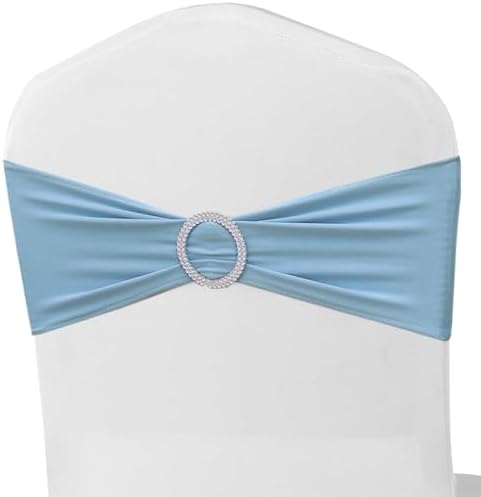 50 Pack Baby Blue Chair Sashes, Blue Spandex Chair Bands for Wedding Gender Reveal Party Decor, Baby Blue Bows for Folding Chairs - Image 6