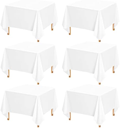 Showgeous 85x85 Inch White Square Tablecloths, Polyester Table Covers by Showgeous