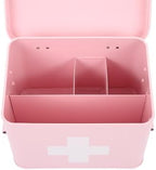 Lassos Boutique Retro Enameled First Aid Box for Medicine Storage and Home Decor with Lid and Removable Tray (Pink/White) - Image 3