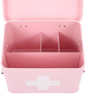Lassos Boutique Retro Enameled First Aid Box for Medicine Storage and Home Decor with Lid and Removable Tray (Pink/White) - Image 3