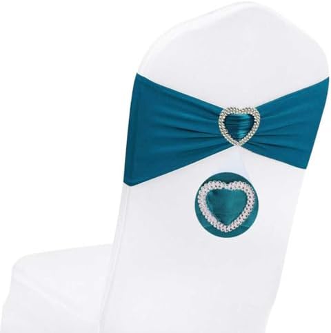 Teal Chair Sashes 50 Pack Spandex Dark Teal Sashes for Chairs Covers Universal Stretch Chair Sashes Band with Heart Buckle Slider for Wedding Banquet Party Decorations by Unknown