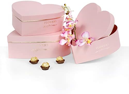 UNIKPACKAGING Set of 3, Heart Shaped Flower/Gift Boxes (Pink) by UNIKPACKAGING