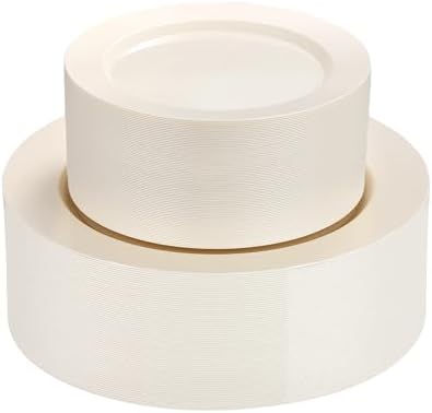 Goodluck 200 PCS Ivory Plastic Plates, Heavy Duty Disposable Ivory Plates with 100 10.25 inch Dinner Plates and 100 7.5 inch Dessert Plates for Party, Holiday, Wedding by GoodLuck
