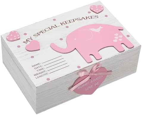 Soaoo 3D Wooden Elephant Baby Keepsake Box Baby Boy Girl Memorial Box, Pink by Soaoo