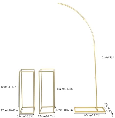 Ballon Stand 6.56 Ft(2M) and 2pcs Flower Stands 31.5 in,Metal Wedding Arch,Half Arch Balloon Stand with Base for Ceremony Birthday Baby Shower Anniversary Background Decoration (Golden) - Image 3