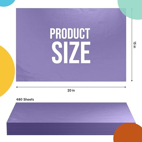 Party Solids Purple Tissue Paper for Gift Bags 15" X 20" 480 Sheets - Image 2